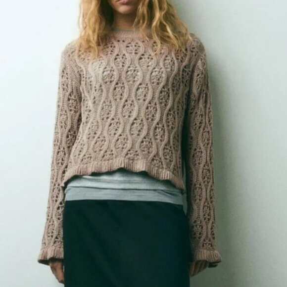 H&M Ruffle-Trimmed Pointelle Knit Sweater M - Picture 7 of 8